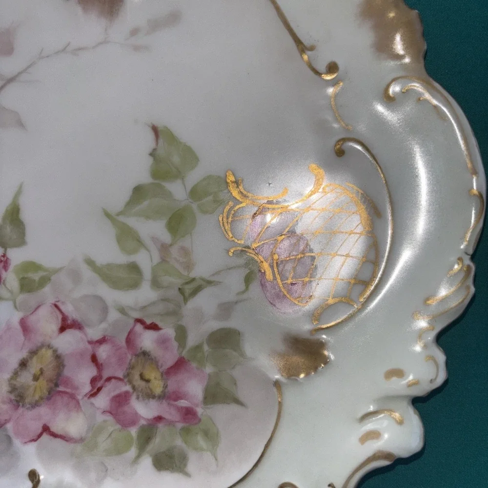 Limoges A. Lanternier France Pink Flowers Hand Painted 9.25